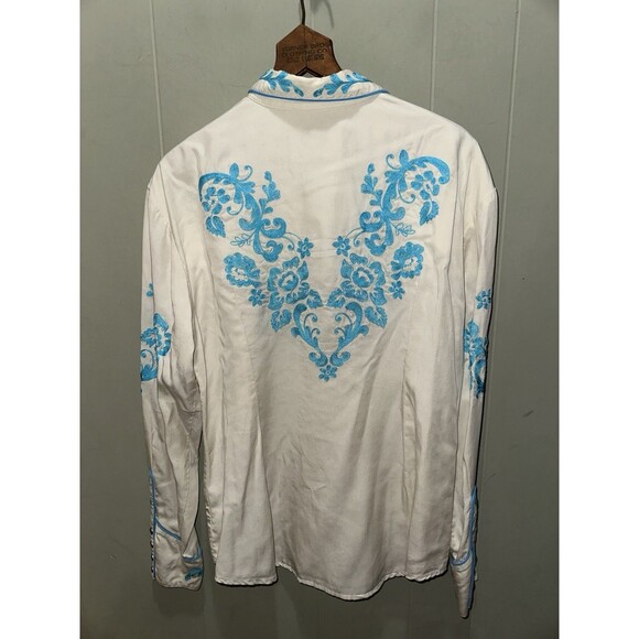 H Bar C Ranchwear Black Label Pearl Snap Womens XL Shirt Heavy Floral Embroidery - Picture 6 of 7